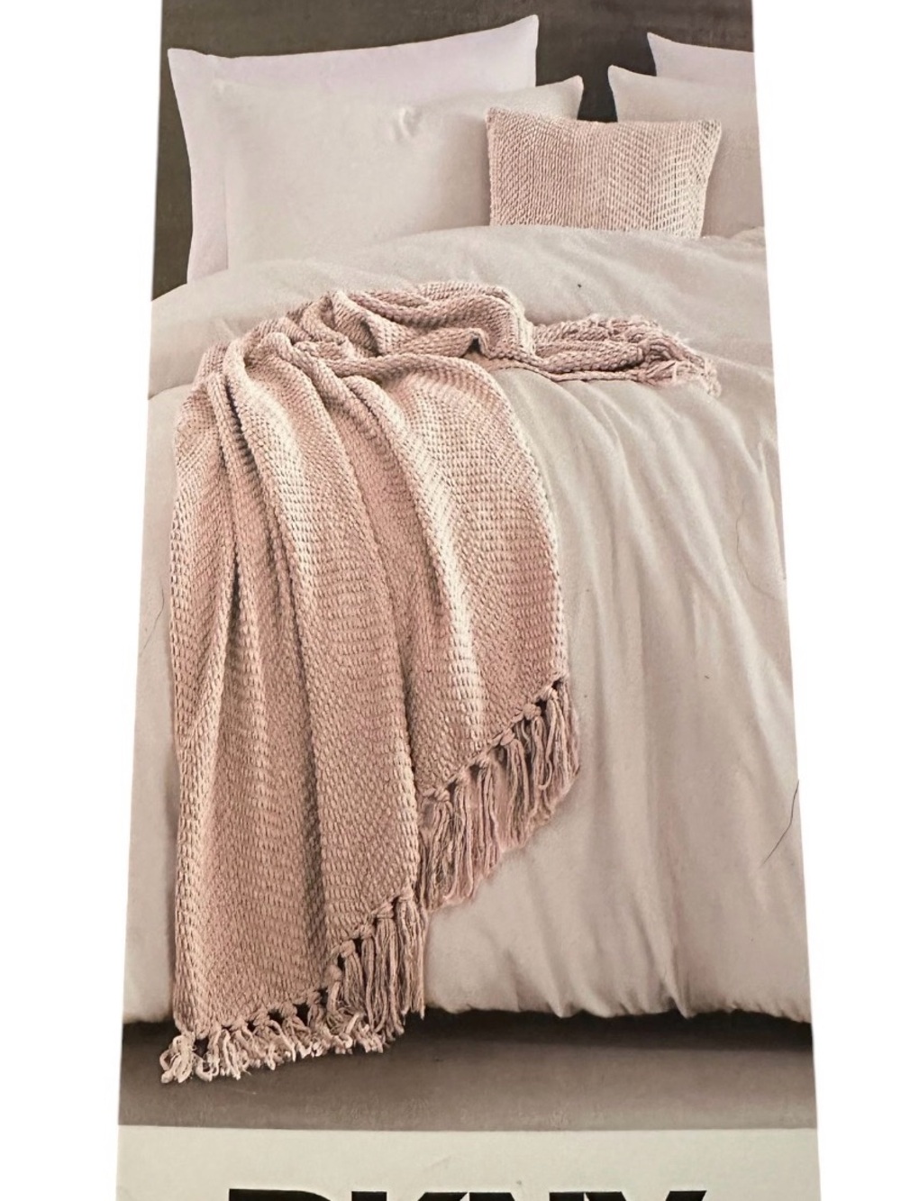New DKNY Soft Knit Throw Pillow & Blanket - Blush Pink